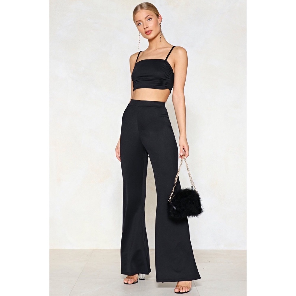 Nasty Gal Black Crop Top & Flare Pants Co-ord Set